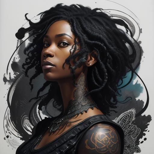 Bold Black Woman Portrait in Ink Flow Style