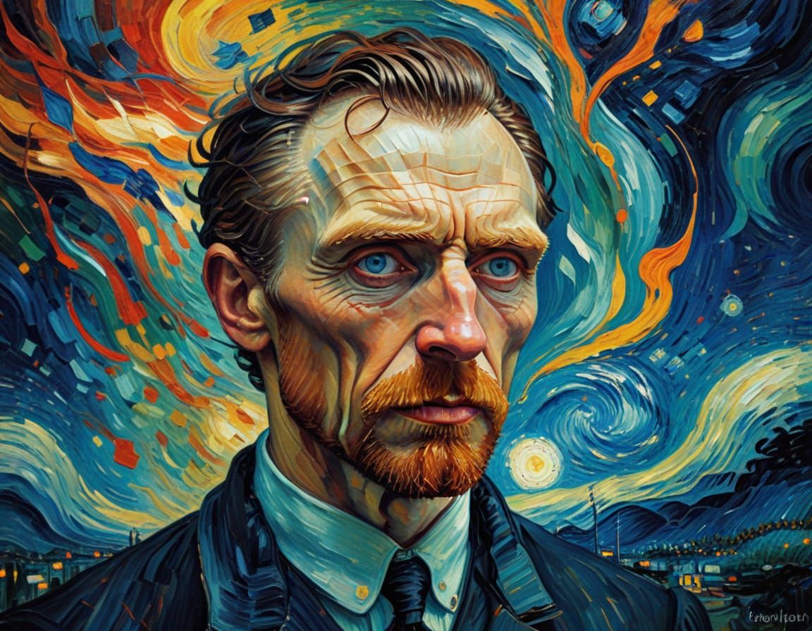 Distorted Portrait in Swirling Colors, Thick Impasto Brushst...