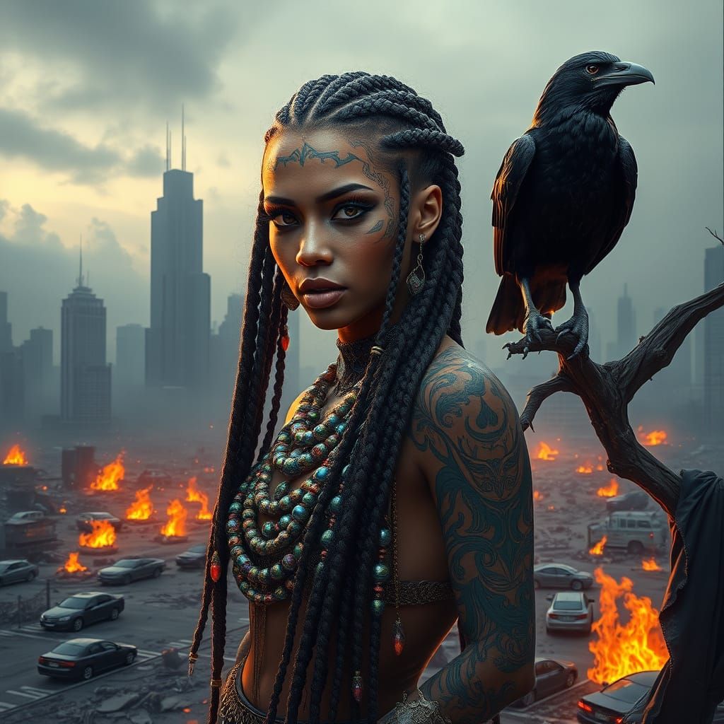 Mystical Warrior in Post-Apocalyptic Ruins