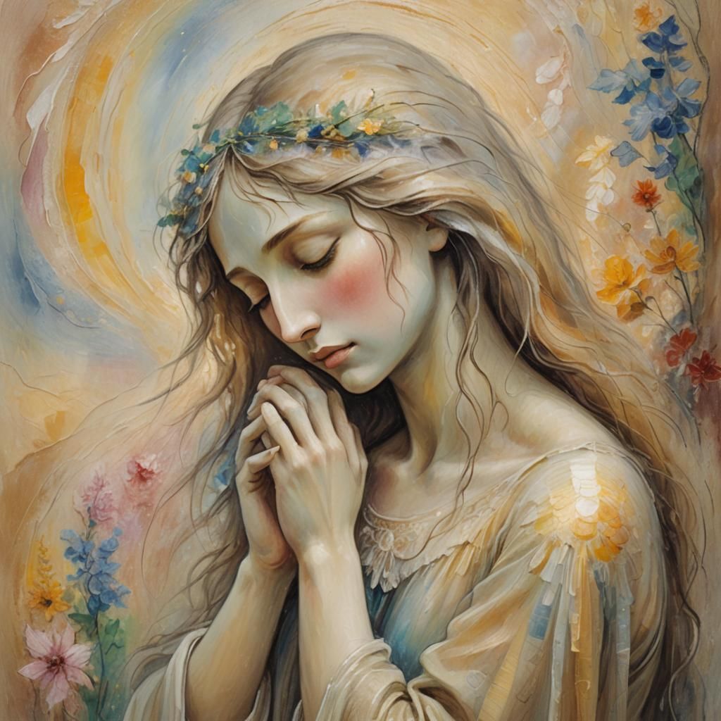 Ethereal Weeping Figure Illustration in Chagall Style