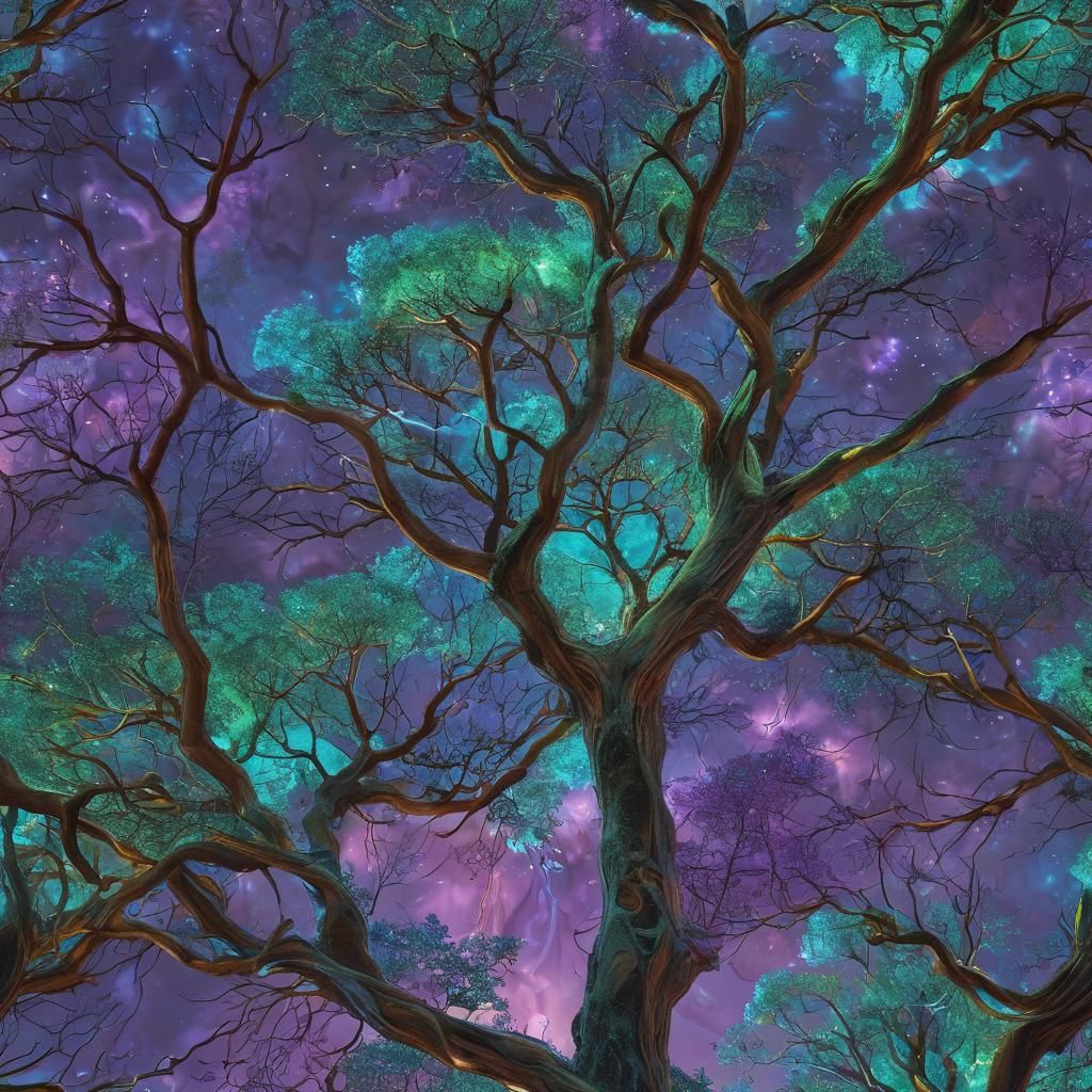 Glowing Bioluminescent Trees in a Mystical Forest