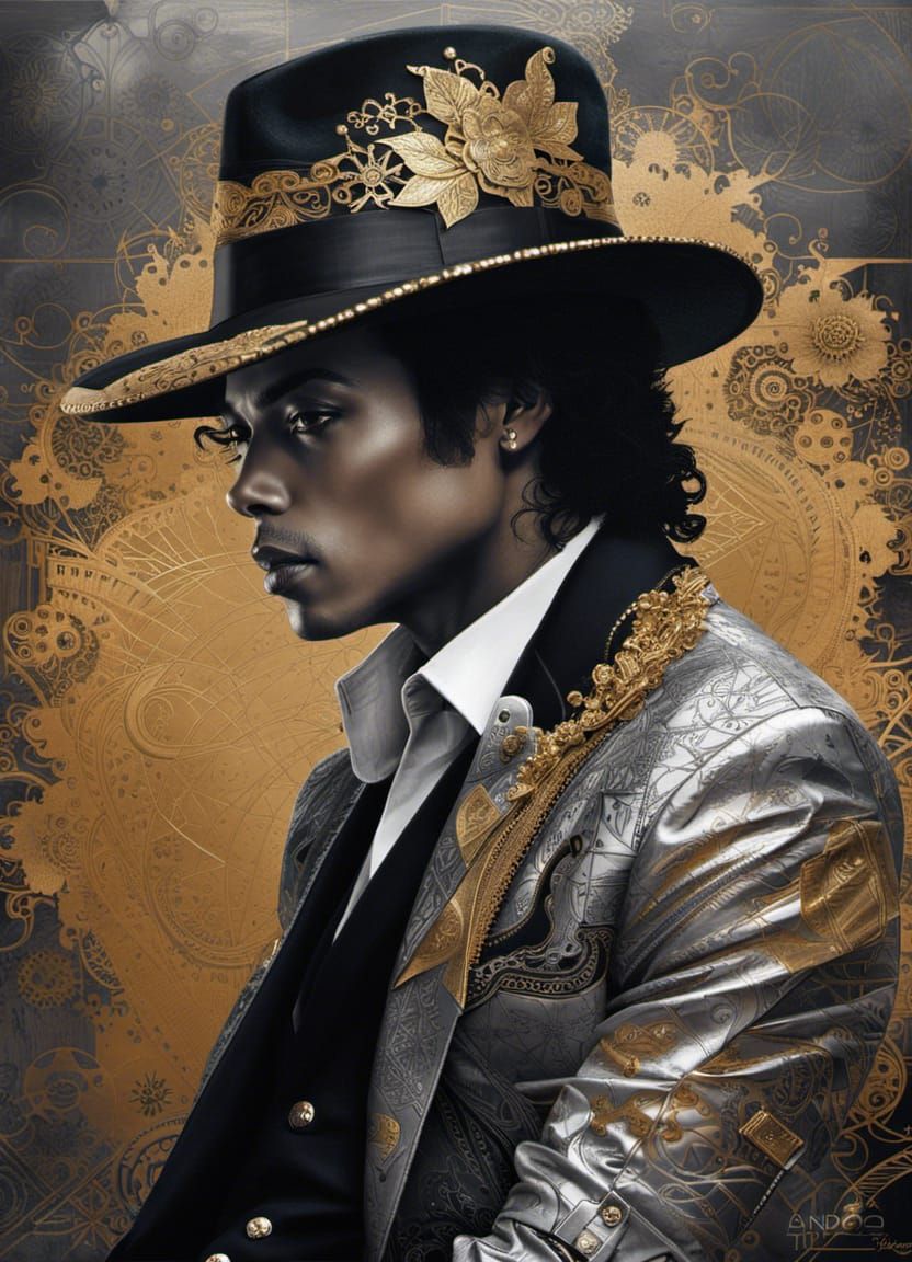 Michael Jackson Portrait with Golden Tophat, Digital Art