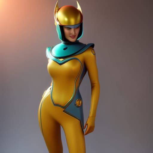Retro Space Girl in Catsuit and Helmet