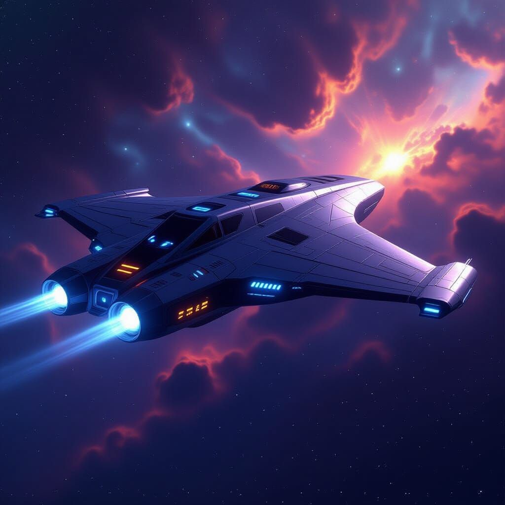 Futuristic Spaceship Gliding Through Deep Space