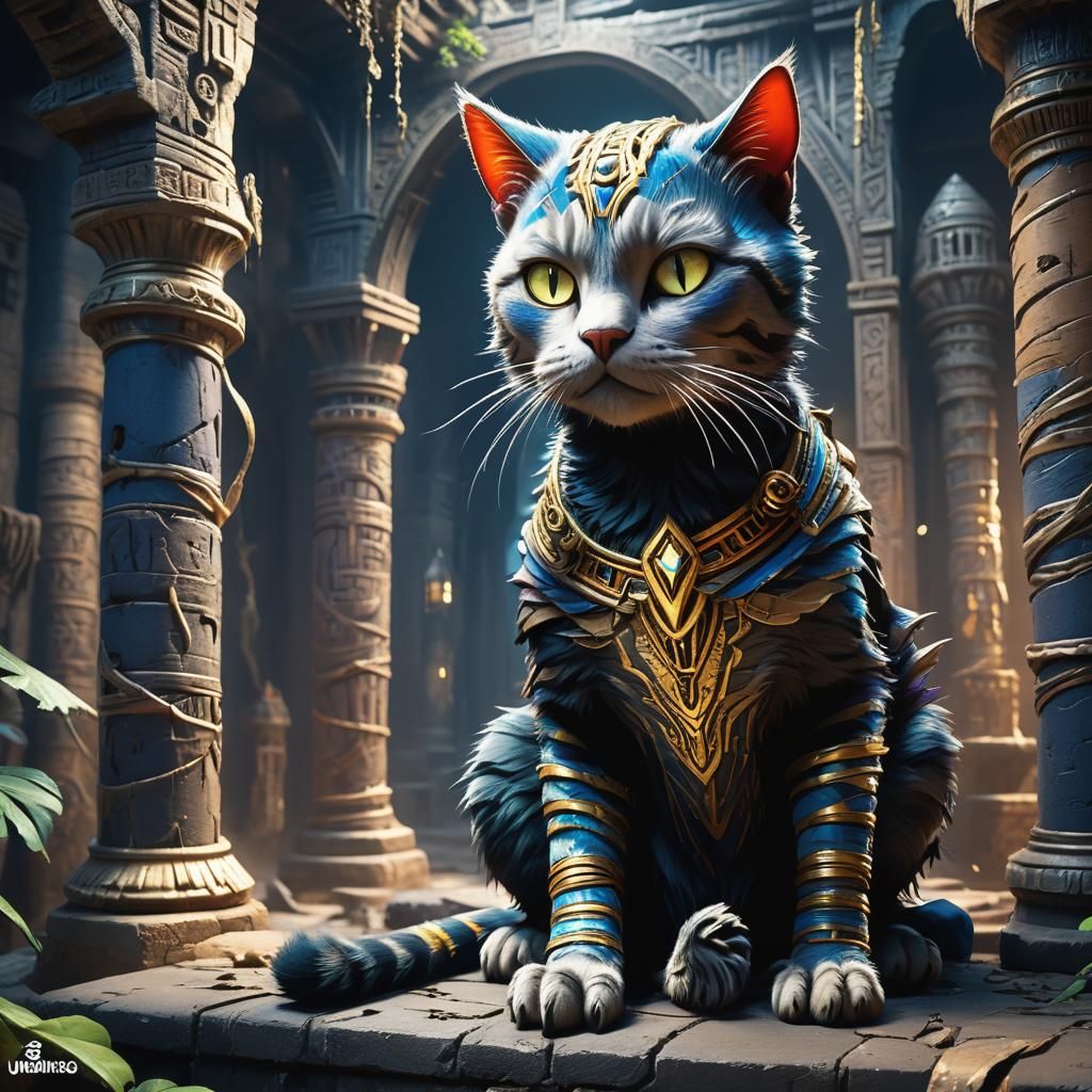 Mummy Cat: Detailed Matte Painting in Deep Color