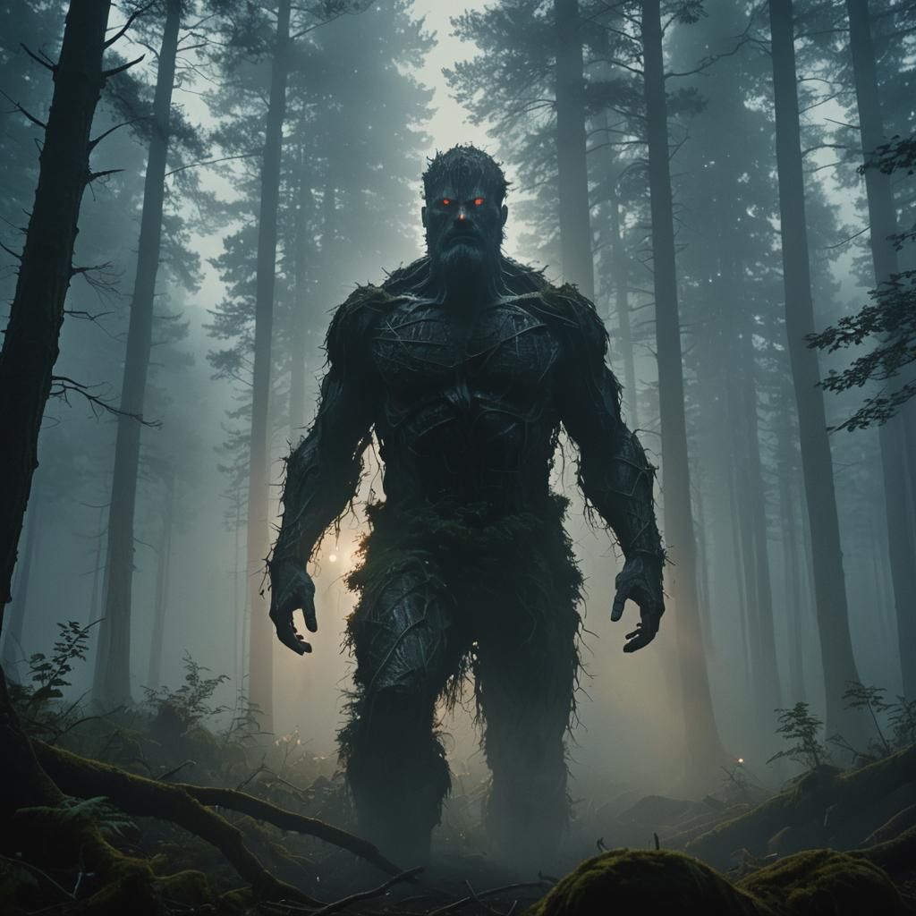 Giant Emerges from Dark Forest in Cinematic Style