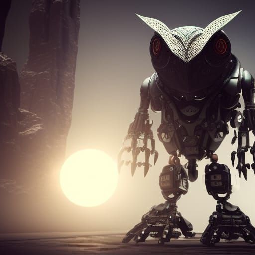 Giant Mechanical Owl in Sci-Fi Style