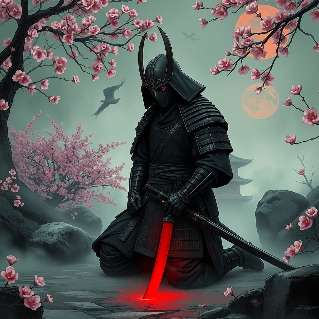 Sith Samurai in Dark, Ominous Japanese Garden