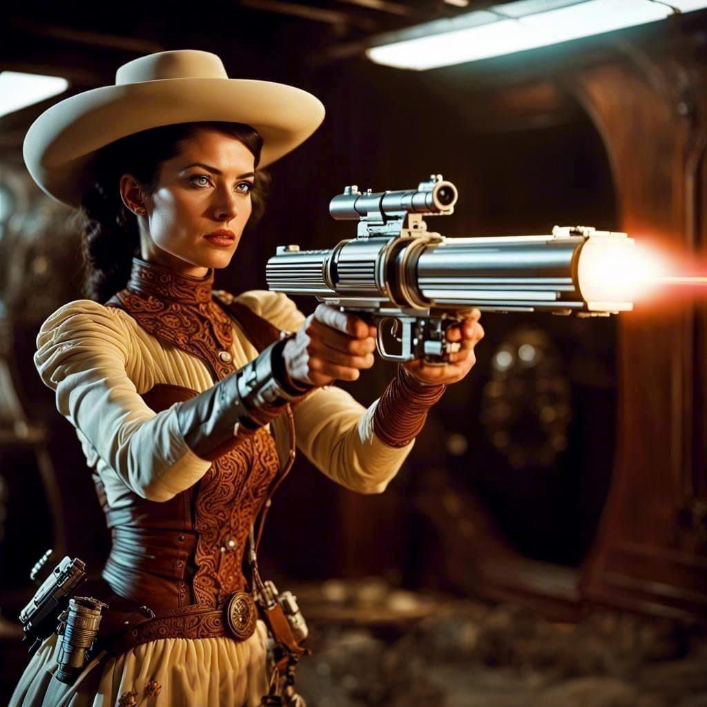 Steampunk Space Western Gunwoman in Technicolor
