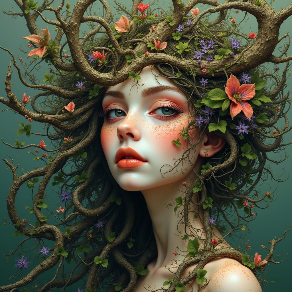 Ethereal Goddess of Nature in Surrealist Style