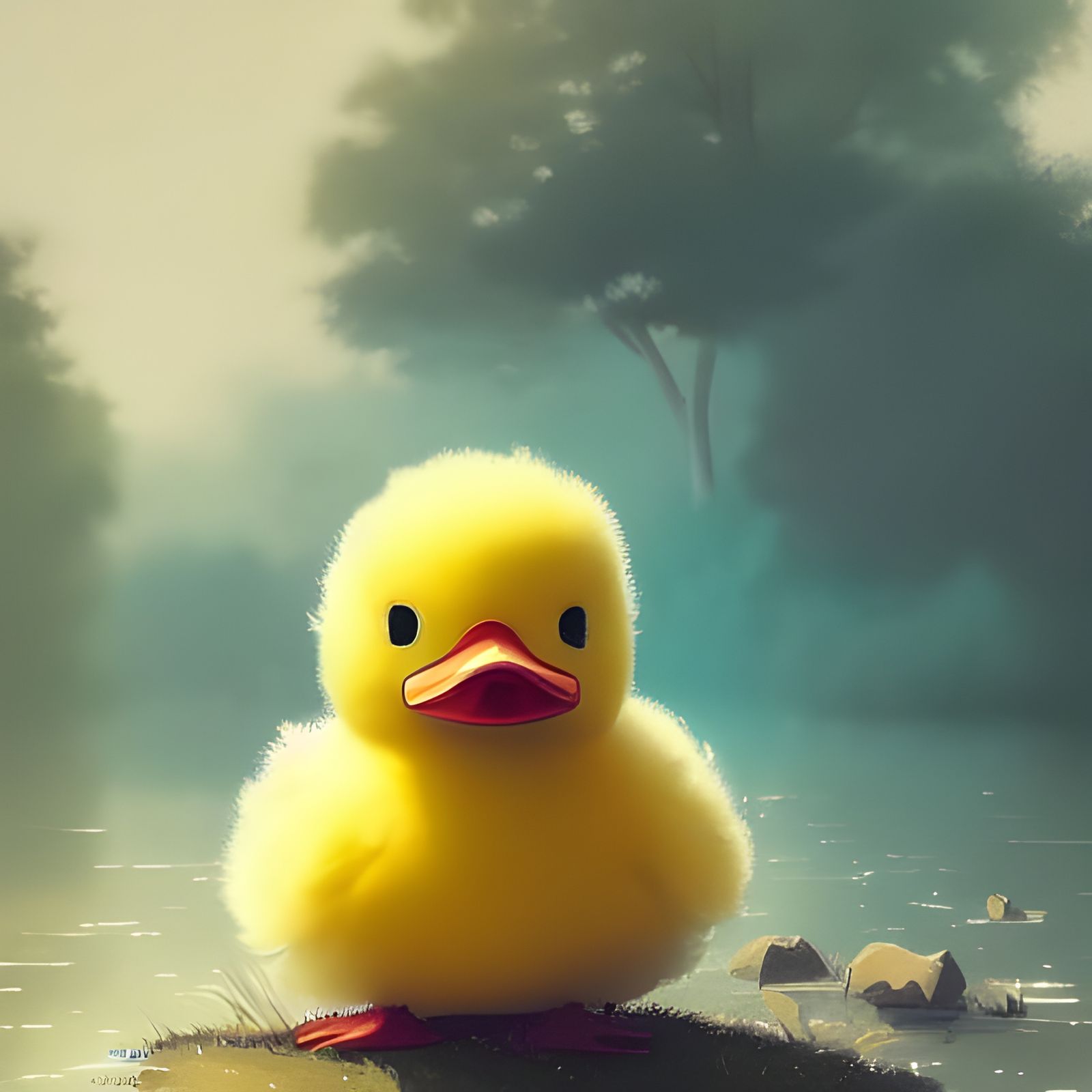 Cute Duck in Studio Ghibli Anime Style