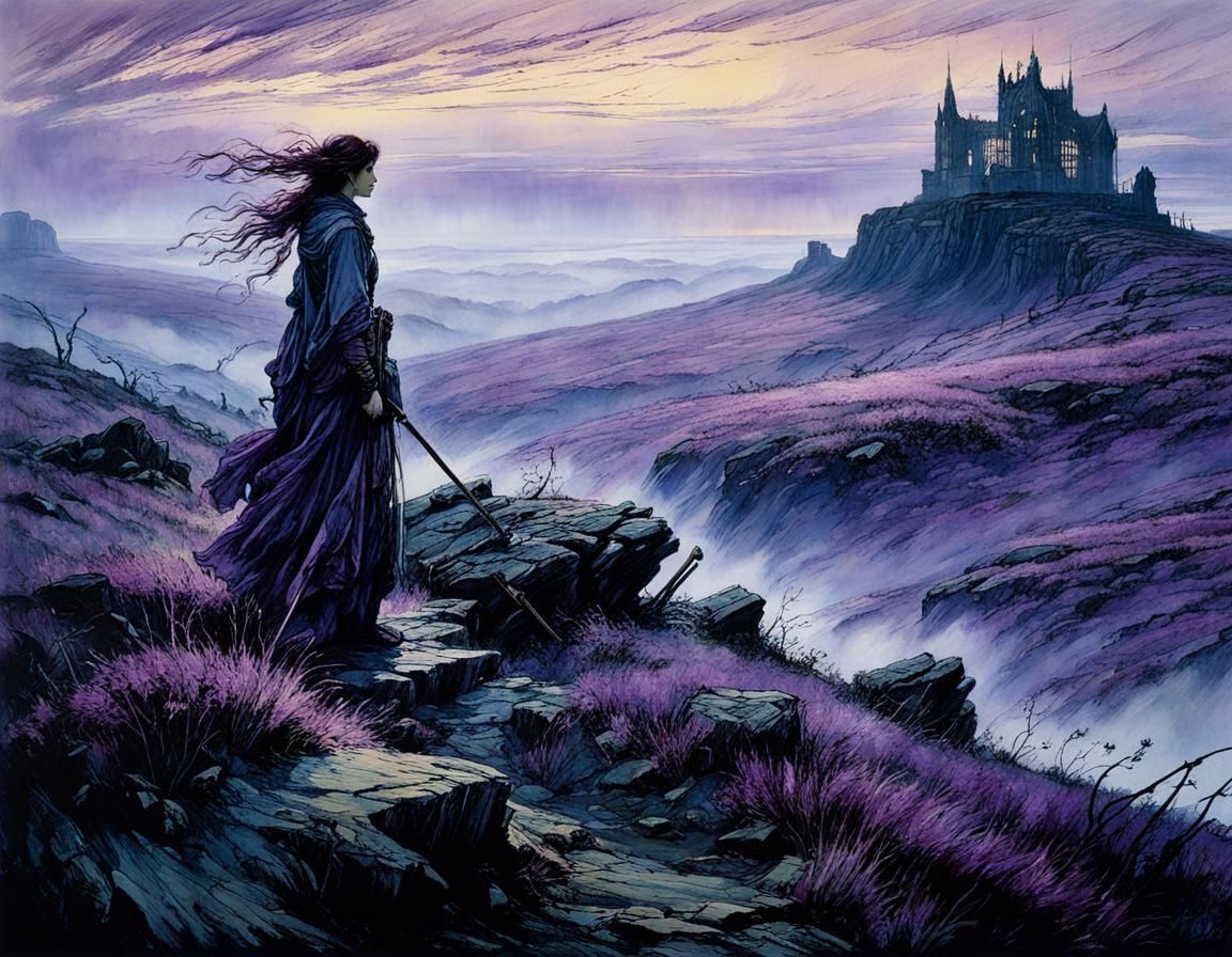 Violet Evening Mist over the Moor: Illustrative Art
