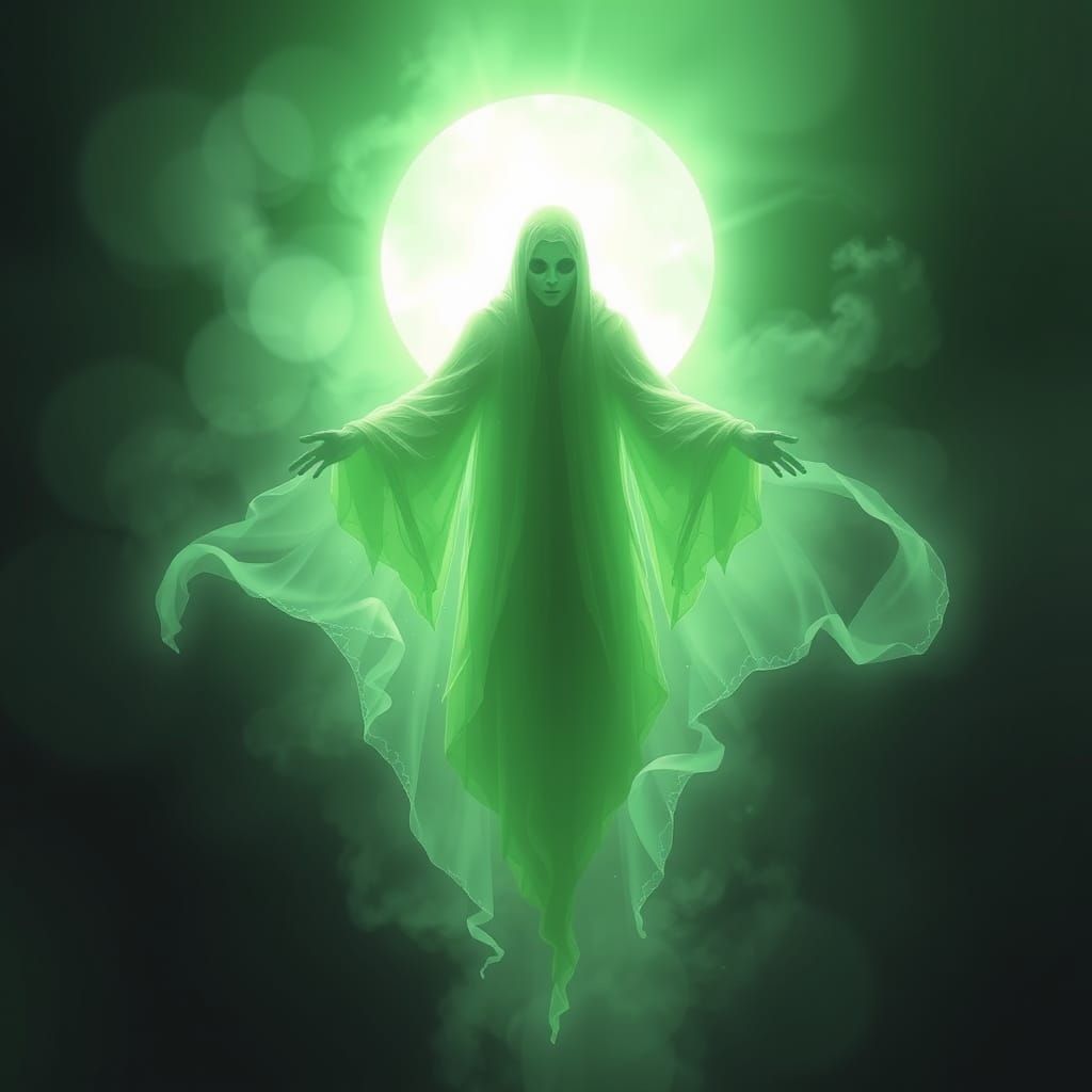 Ethereal Green Ghost in Misty Air