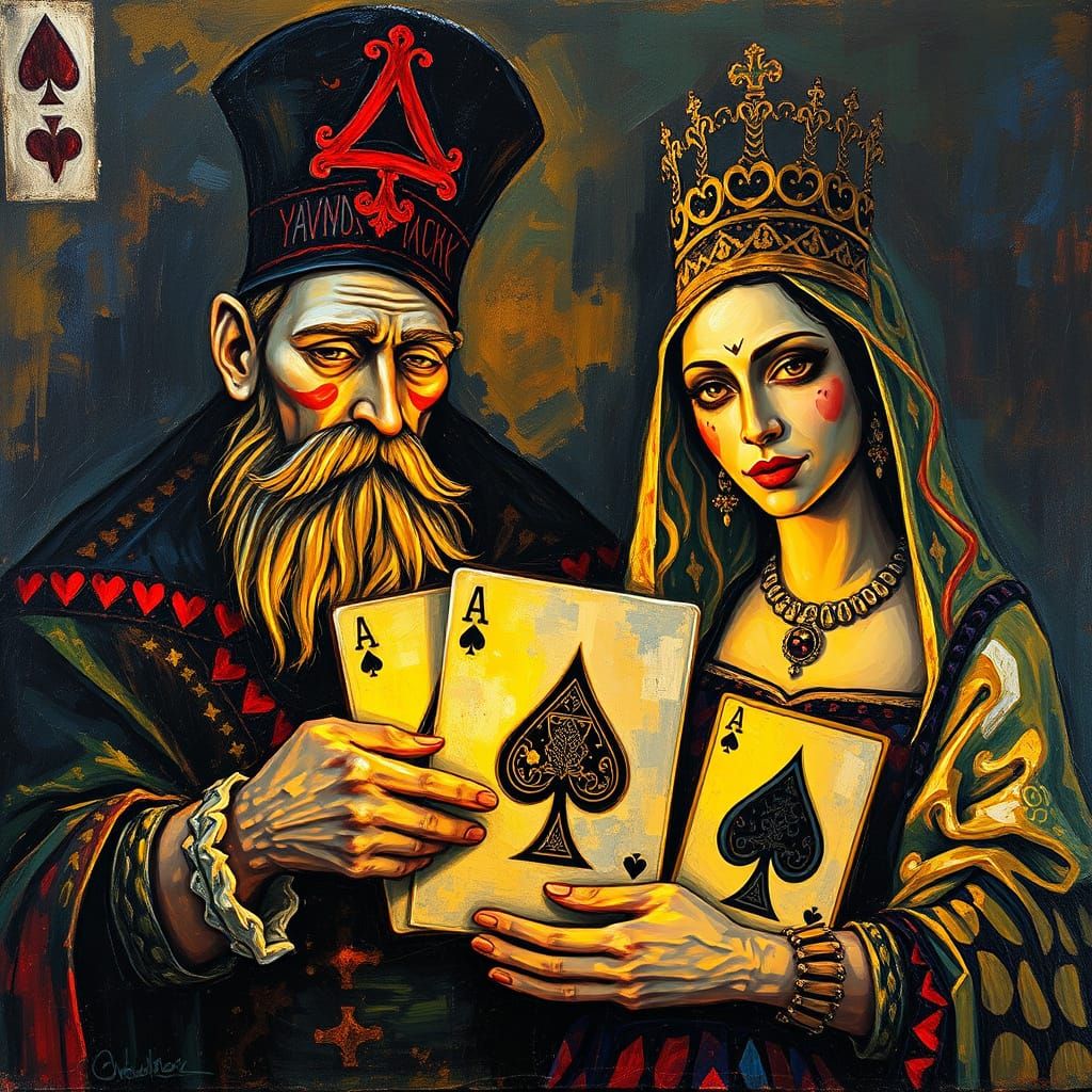 Neo-Impressionist Painting of Spades Royal Family as Lemmy