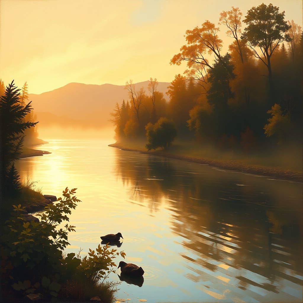 River Landscape in Regionalist Style