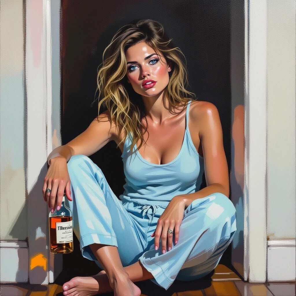 Inebriated Woman with Whiskey in Expressive Realism