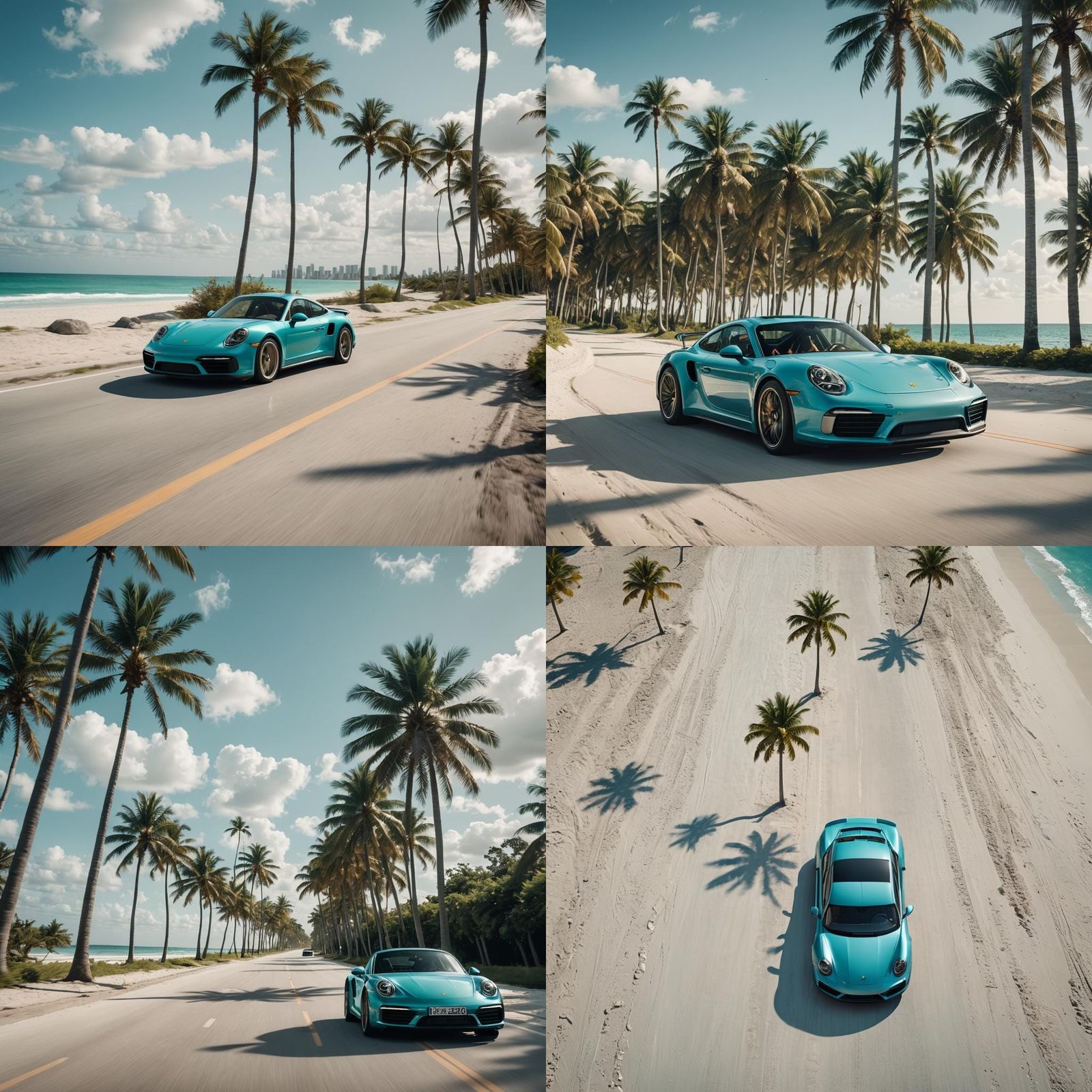 Porsche on Miami Beach Road in Hyper-Realism