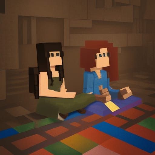 Meditators on Skateboard in Pixelated Cave