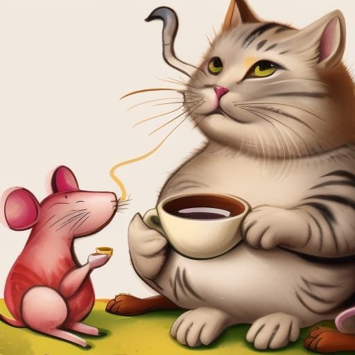 Cat and Mouse Tea Party: Children's Book Illustration