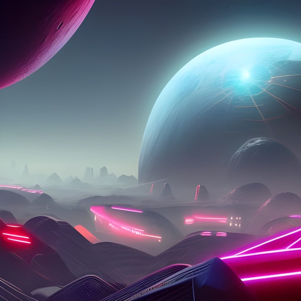 Futuristic Neon City on Asteroid: Digital Art