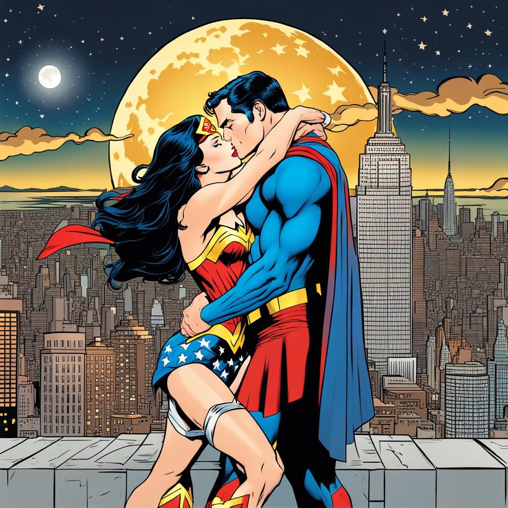 Superman and Wonder Woman Kiss in Marvel Style