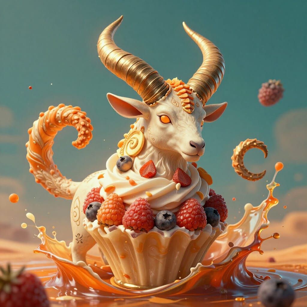 Capricorn Zodiac Sign as a Detailed Dessert Concept Art