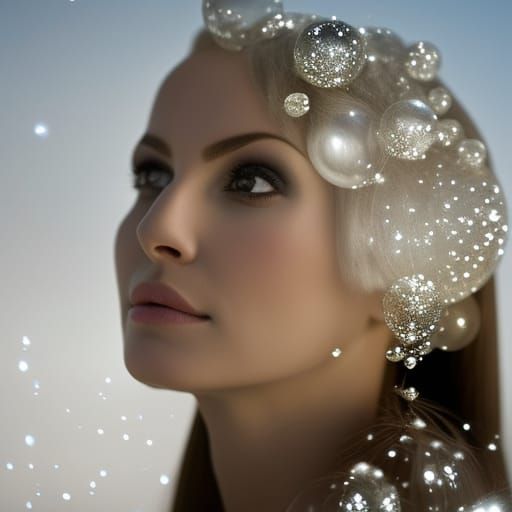 Radiant Goddess Portrait with Celestial Light Orbs
