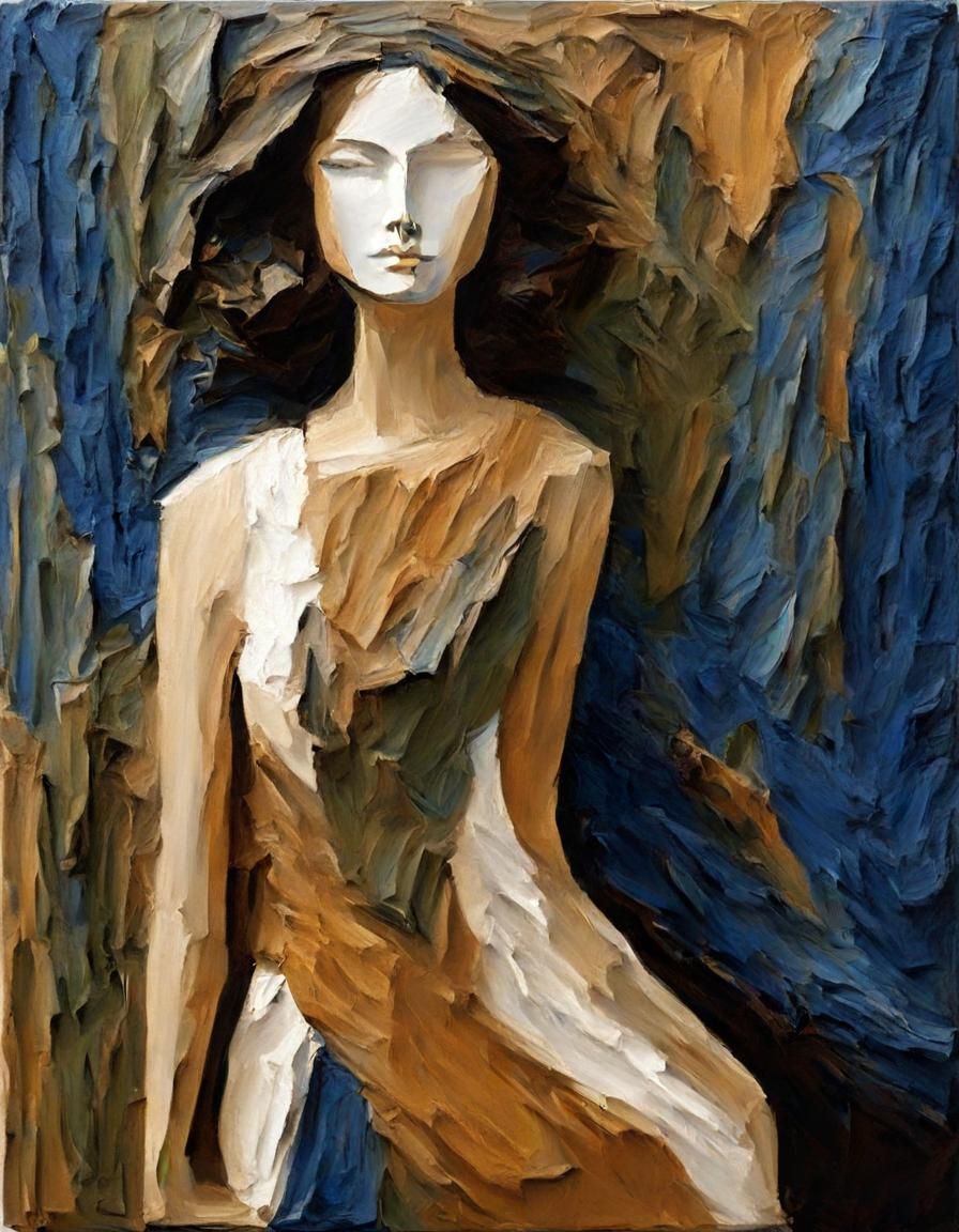 Angular Faced Woman in Impasto Earth Tones
