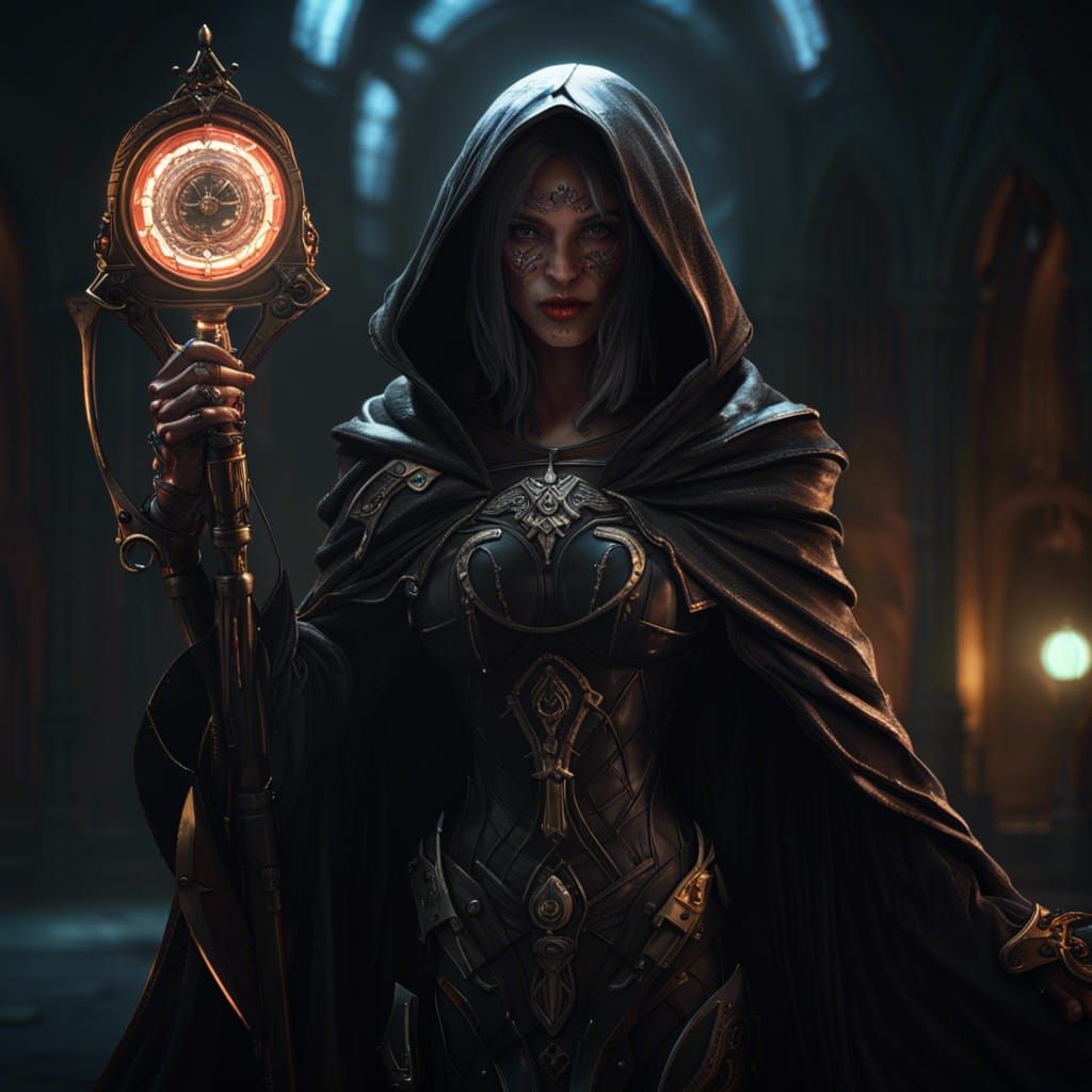 Female Cyborg wearing black cloak