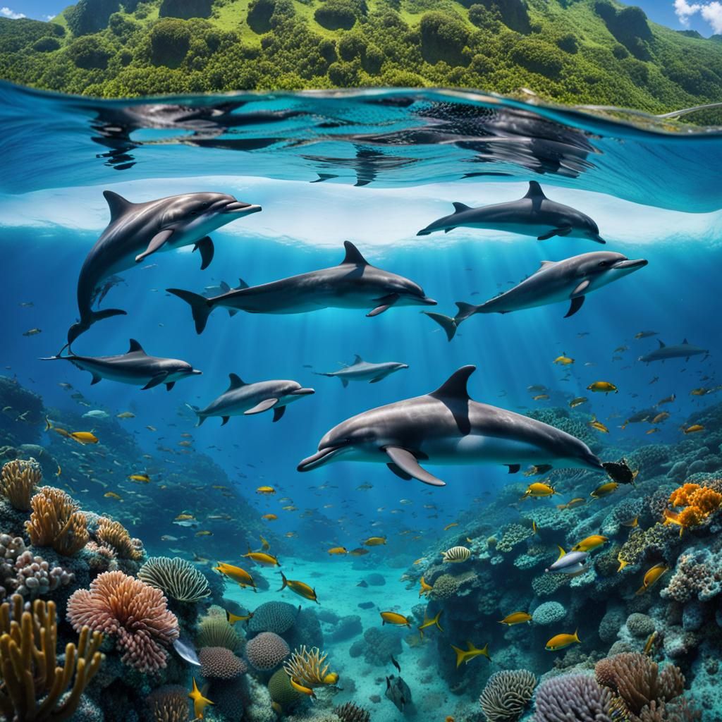 Underwater Reflection of Dolphins and Fish