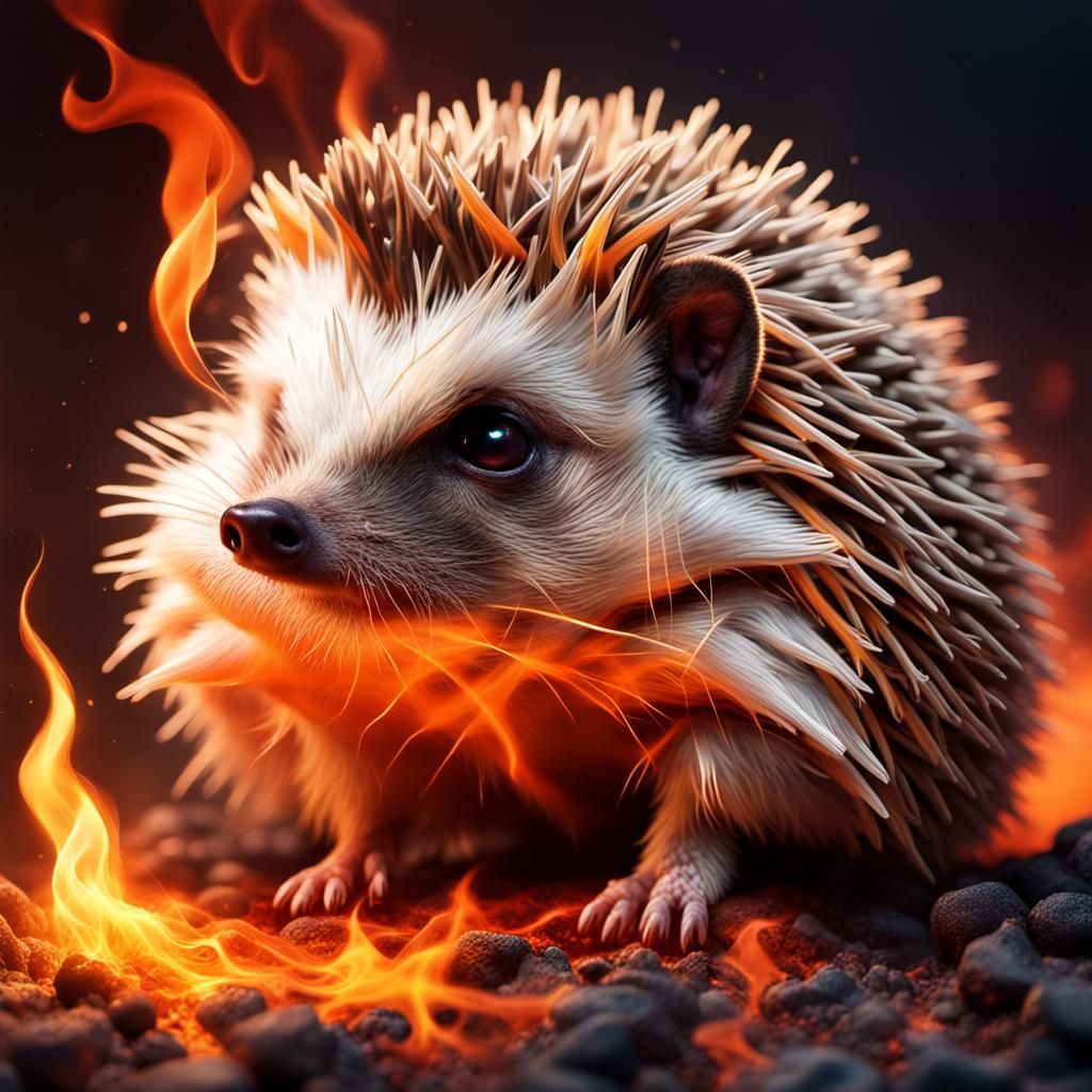 Hyperrealistic Hedgehog Ablaze: Dramatic Splash Art