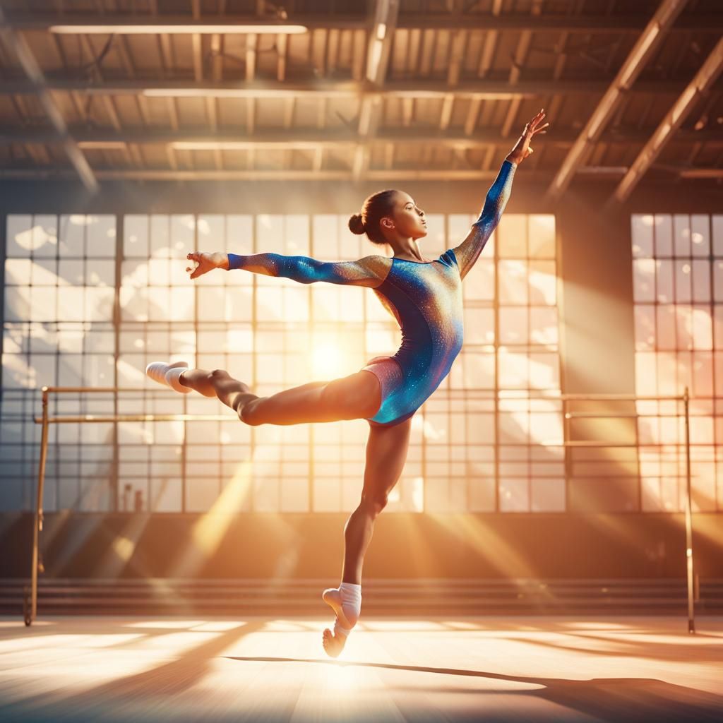 Gymnast's Double Somarsault in Vibrant Digital Art Style