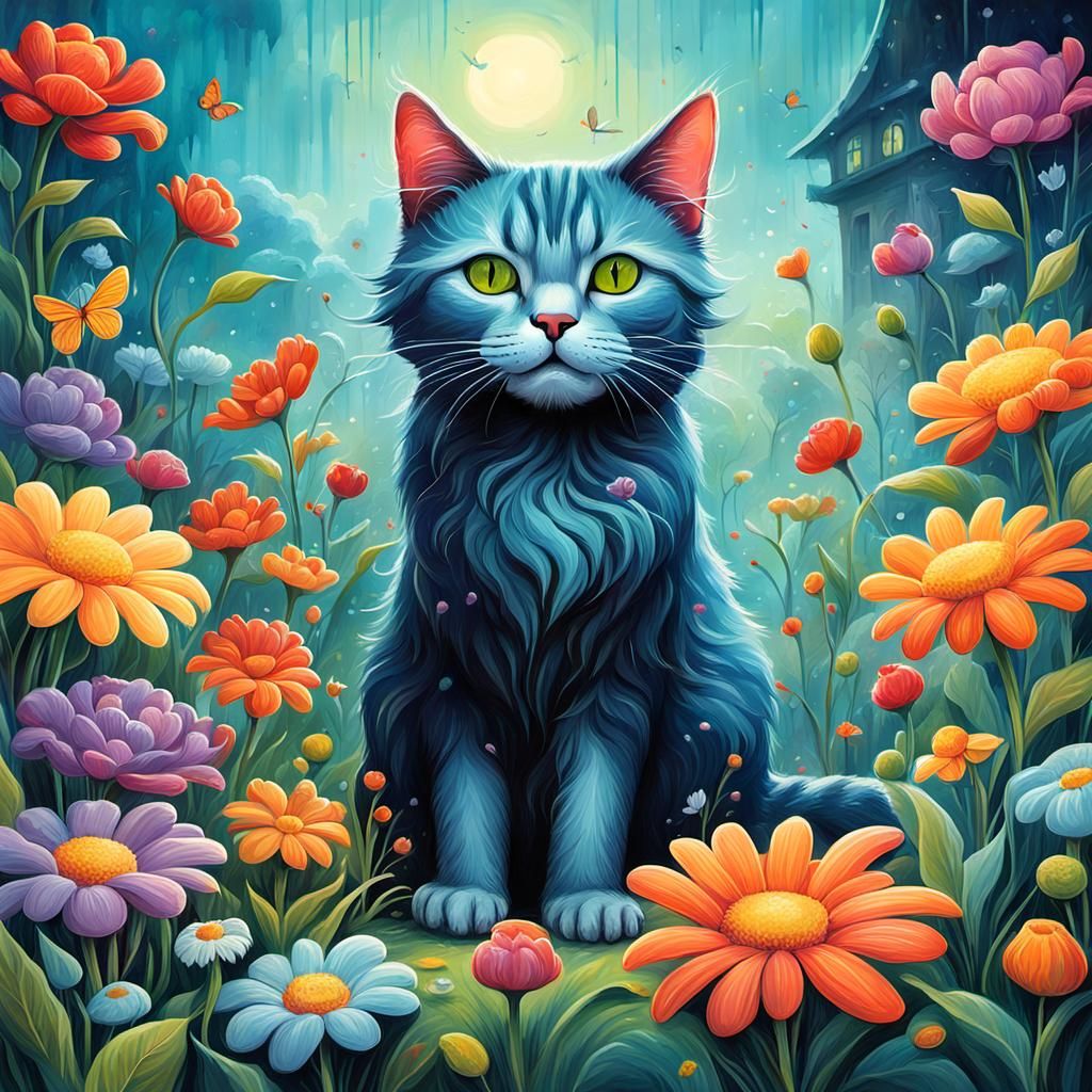 Cat in Whimsical Children's Book Style