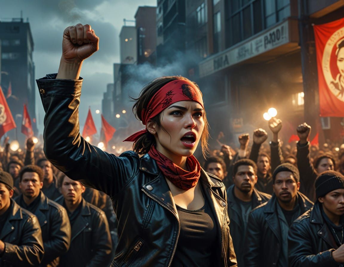Revolutionary Protest Scene in a Bold, Graphic Style