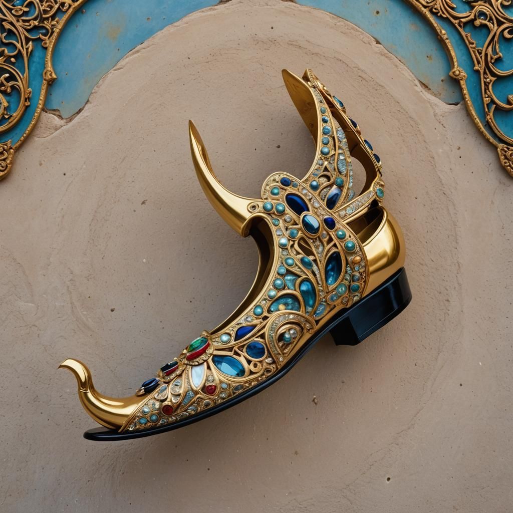 Ornate Jeweled Aladdin Shoe with Curled Toe