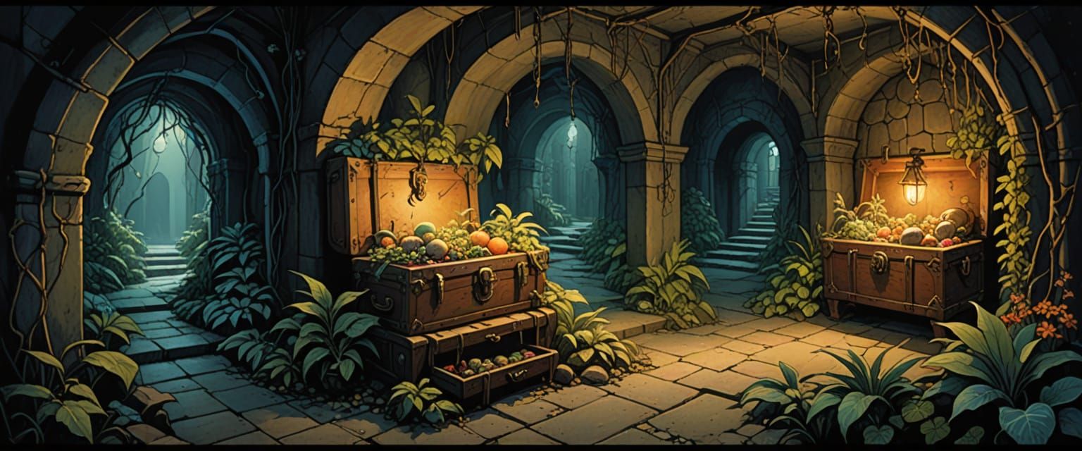 Mysterious Dungeon Passageway with Goblins and Treasure