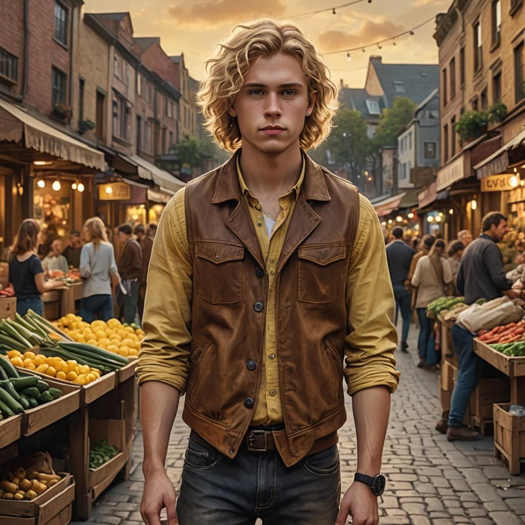 Man in Leather Vest at Dusk: Matte Painting