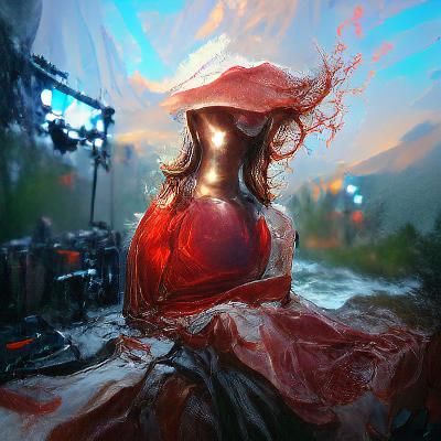 Misty Portrait in Red Dress, Hyperdetailed Art