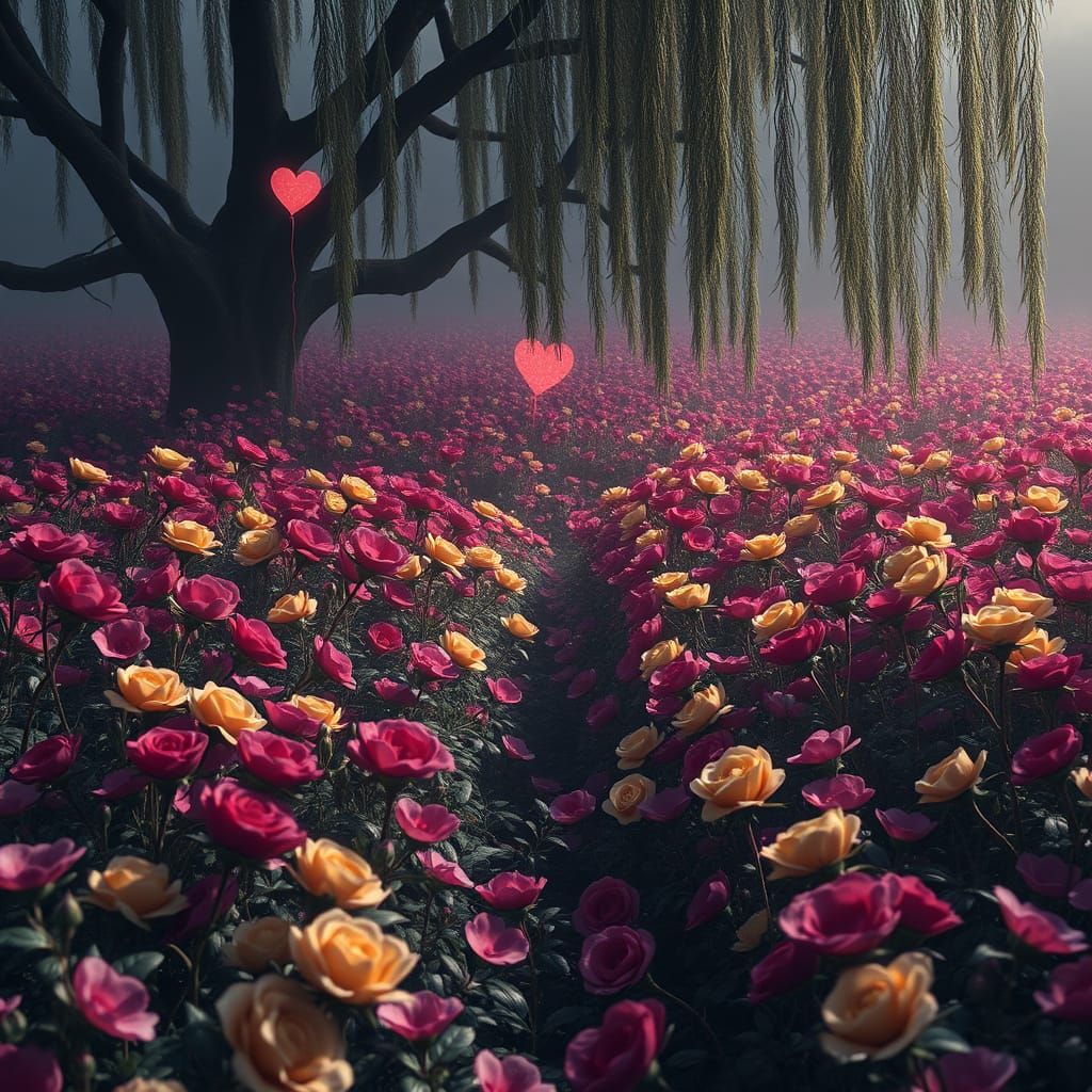 Haunted Heart Meadow: Dark Fantasy Concept Art