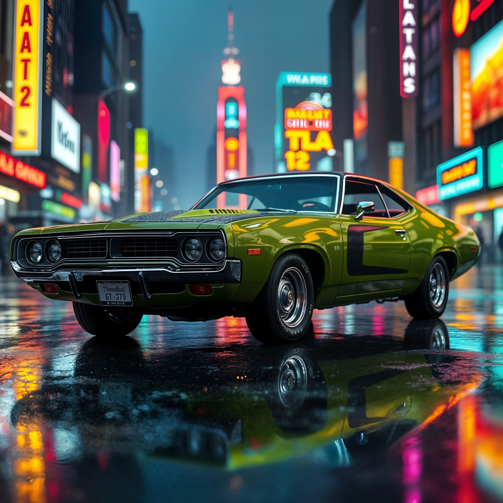Neon Dream Car Cruises Under City Lights