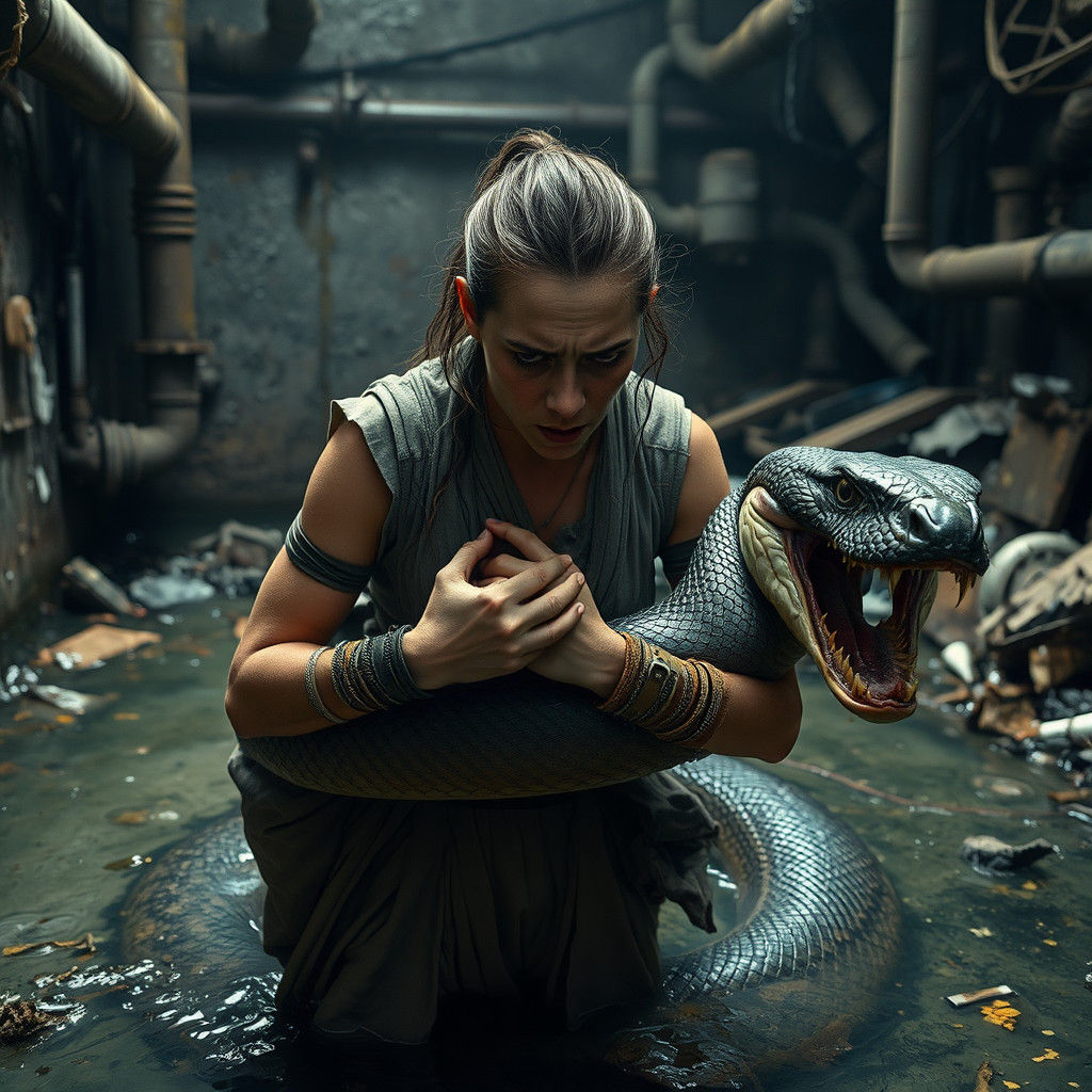 Rey Skywalker Trapped by Serpent in Trash Compactor
