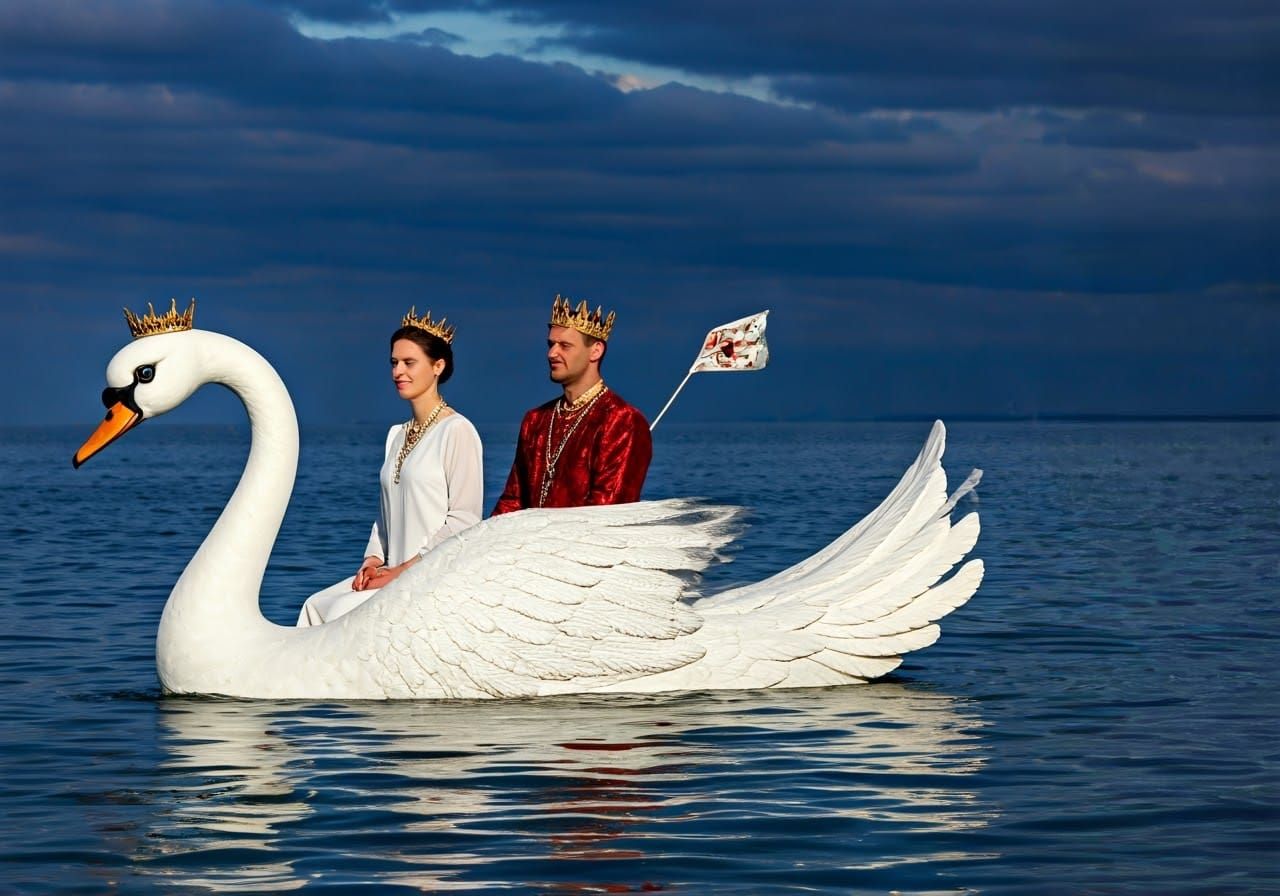 Lord and Lady on Jeweled Swan Barge