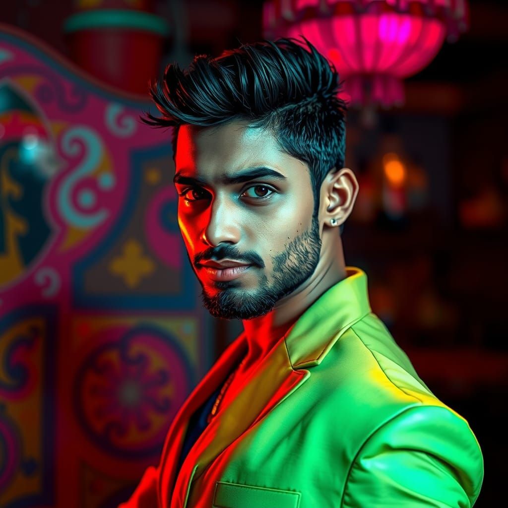 Captivating South Indian Man in Modern Bar Scene