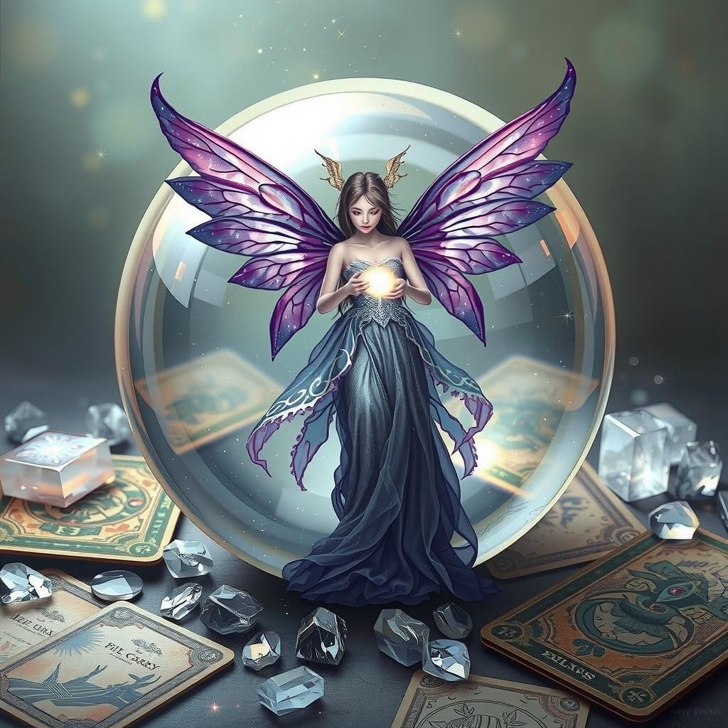 Ethereal Fairy with Crystal Ball in Dreamlike Surrealism