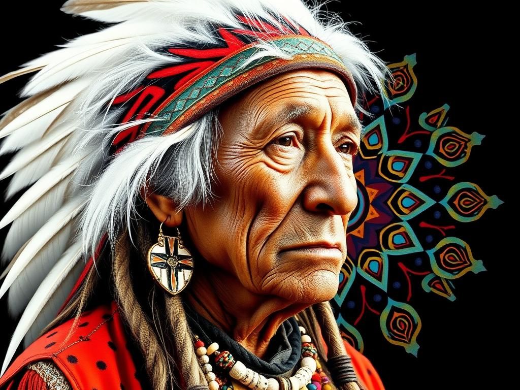 Native American Chief Double Exposure Mandala Art