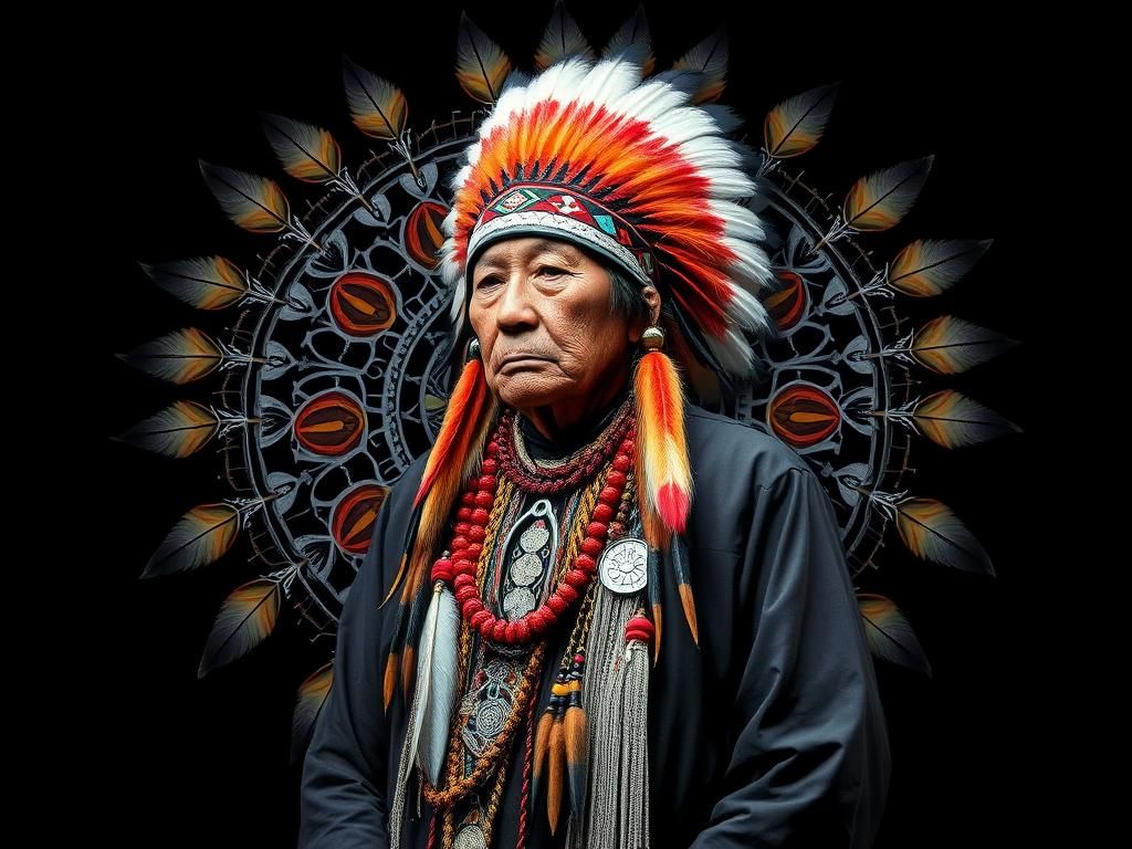 Native American Chief with Mandala Double Exposure