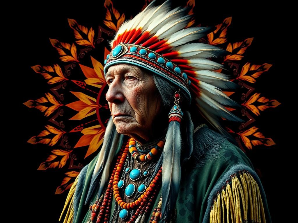 Native American Chief Double Exposure Mandala Art