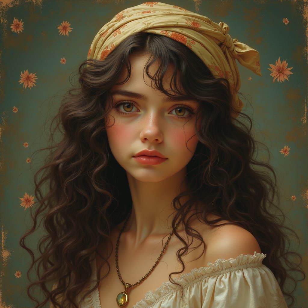 Fair Woman in Headscarf: Art Nouveau Style