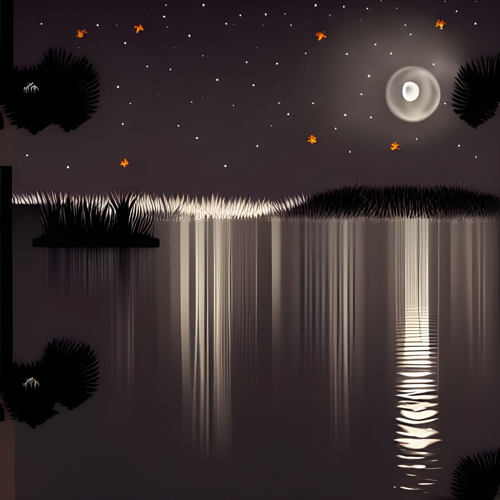 Moonlit Night Landscape: A Tranquil Scene