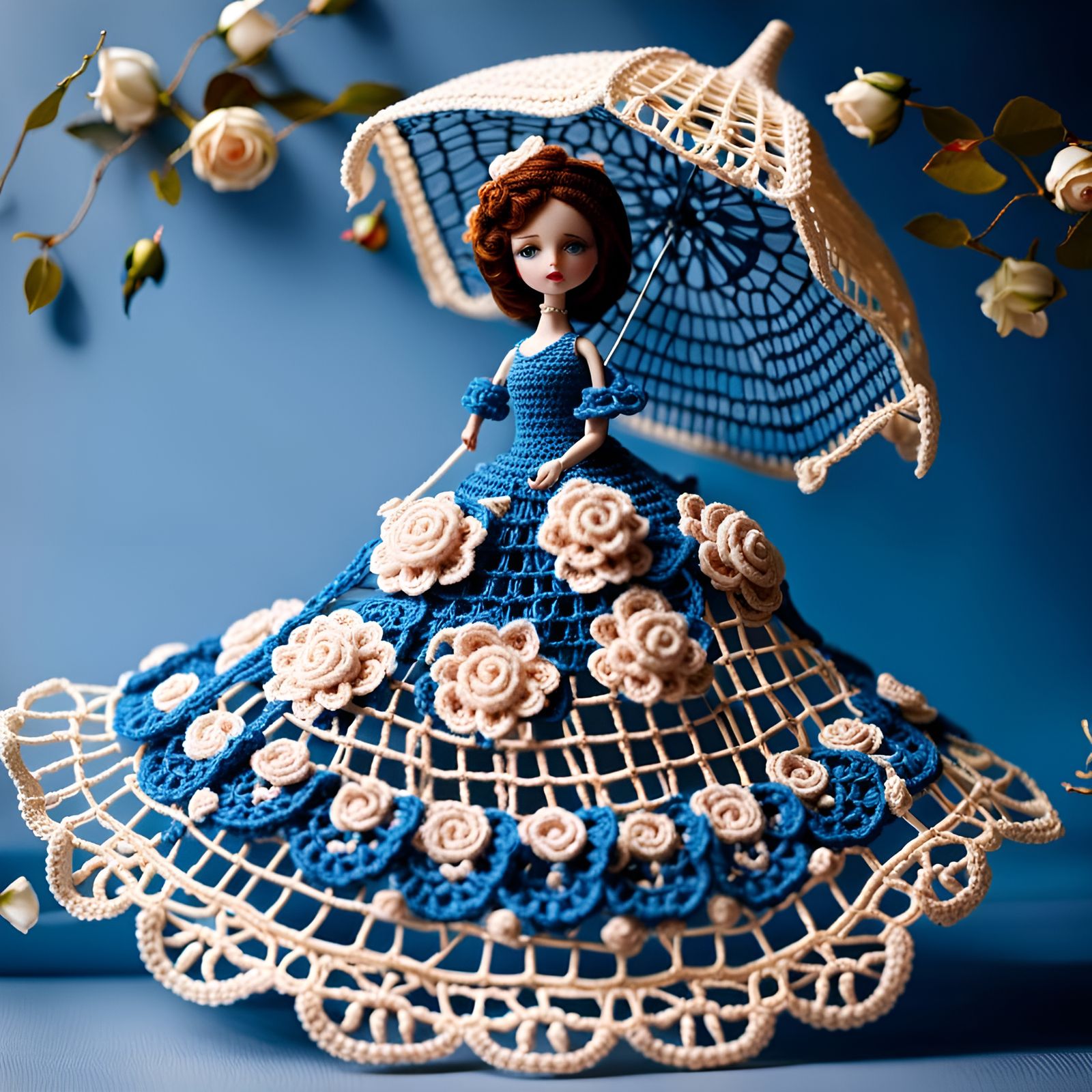 Crochet Doll with Umbrella in Fantasycore Style